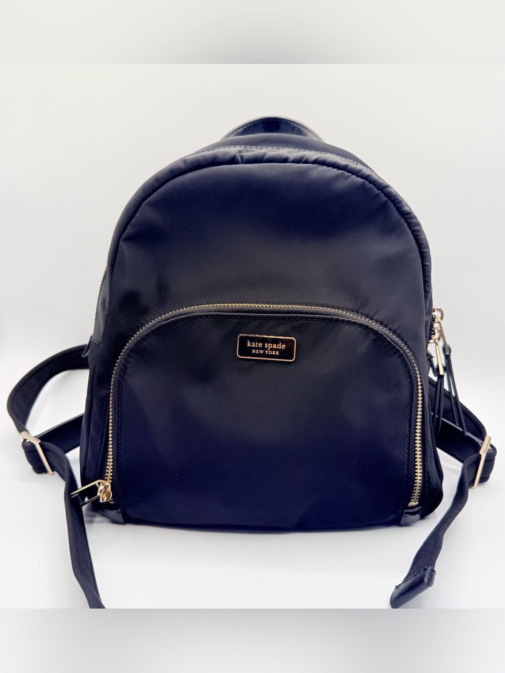 Kate Spade New York Black Nylon Backpack Bookbag Gold Hardware Lightweight